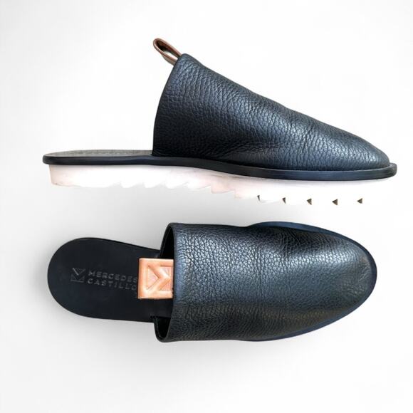 Mercedes Castillo Teah Black Leather Mules Shoes Lug Sole Minimalist Fall 6 - Picture 6 of 13